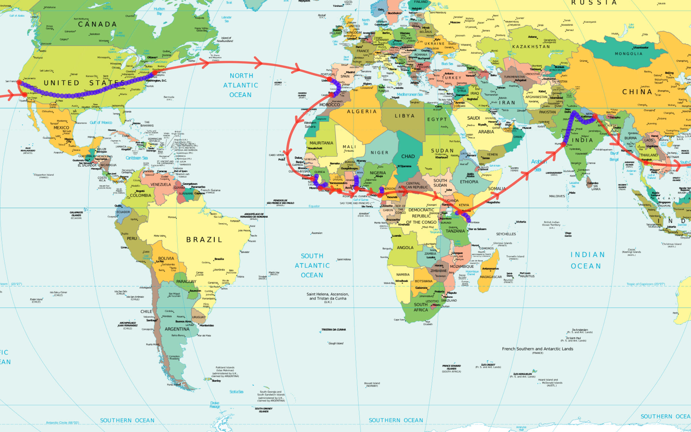 Map of our adventure across Africa and Asia in 1977.